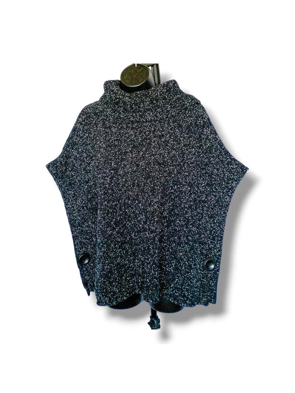 Jones New York Sport M Black Marled Cowl Neck Poncho Sweater